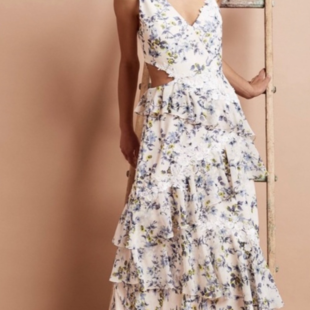 BCBGMaxazria Amur Floral Tiered Maxi Dress 10